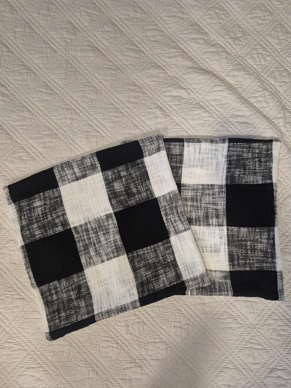 2 Black White Buffalo Check Pillow Covers 18x18 Woven Fall Decor